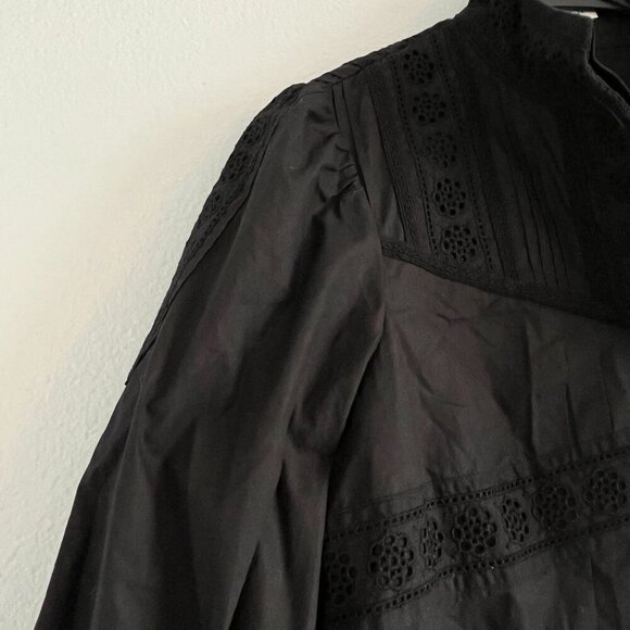 Rebecca Taylor Applique Lace Long Sleeve Poplin Dress Size 0 NWT Black - Picture 8 of 12